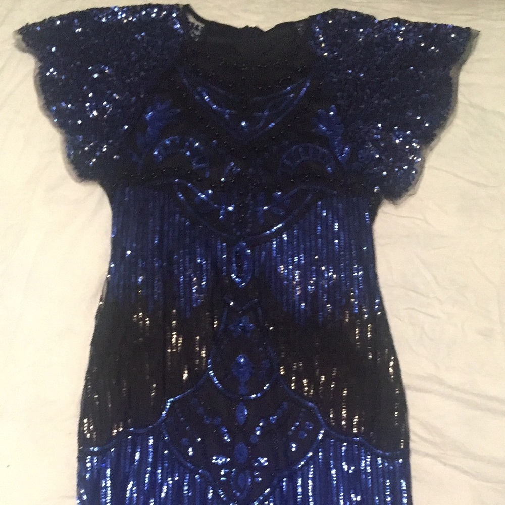 Blue & Black 1920s Great Gatsby Flapper Dress NWOT